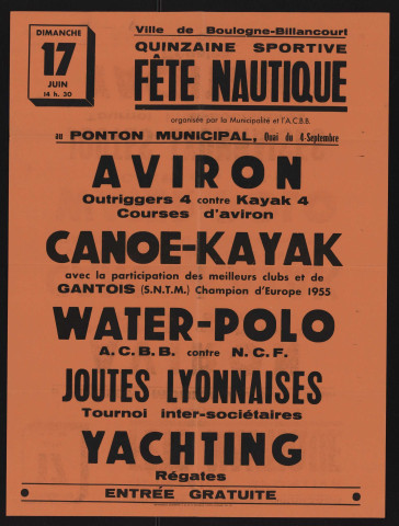 Quinzaine sportive, fête nautique , 1956 ou 1962.