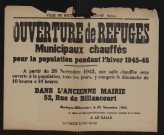 Ouverture de refuges municipaux chauffés pour la population pendant l'hiver 1945-46,