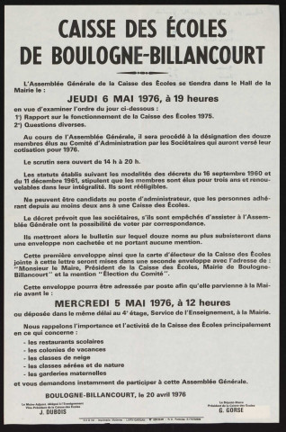 [Assemblée générale de la] caisse des écoles,