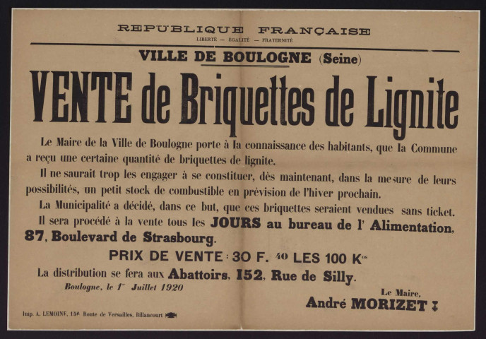 Vente de briquettes de lignite,