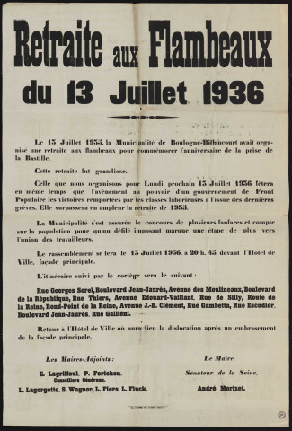 Retraite aux flambeaux du 13 juillet 1936,