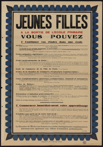 Jeunes filles à la sortie de l'école primaire vous pouvez continuer vos études dans une école [...] [ou] commencer immédiatement votre apprentissage,