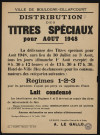 Distribution des titres spéciaux pour août 1948,