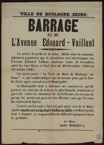 Barrage de l'avenue Edouard-Vaillant,