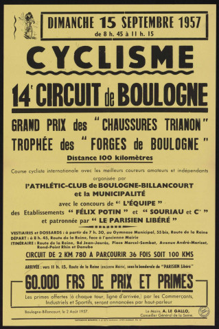 14e circuit de Boulogne : grand prix des "Chaussures Trianon", trophée des Forges de Boulogne,