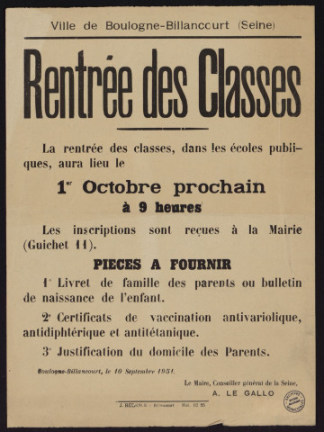 Rentrée des classes ,