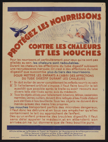 Protégez les nourrissons contre les chaleurs et les mouches, Dessin signé A. Delrieu