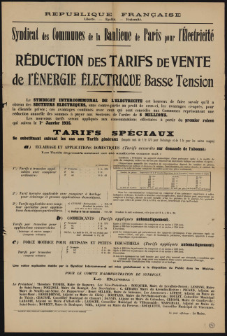 Réduction des tarifs de vente de l'énergie électrique basse tension,