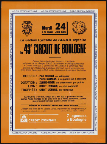 La section Cyclisme de l'ACBB organise le 43e circuit de Boulogne,