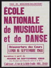 Ecole nationale de musique et de danse : réouverture des cours lundi 16 septembre 1968,